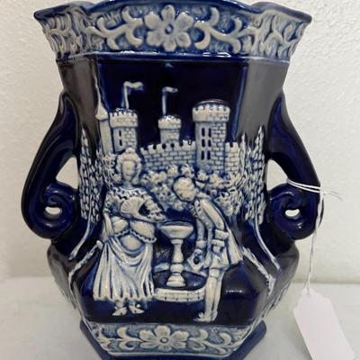 Antique Royal Blue/White Castle Scene Vase