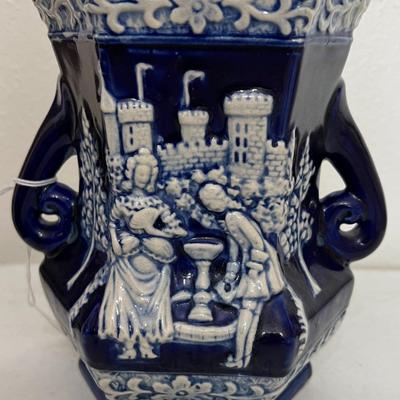 Antique Royal Blue/White Castle Scene Vase
