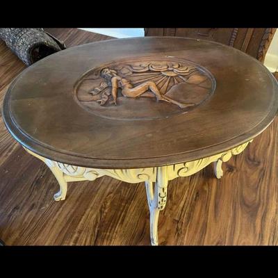 Wooden Carved Lady Occasional Glass Top Side Table