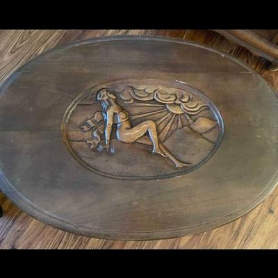 Wooden Carved Lady Occasional Glass Top Side Table