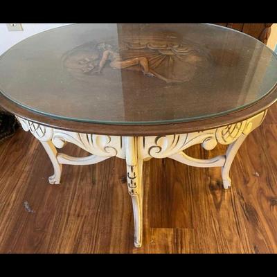 Wooden Carved Lady Occasional Glass Top Side Table