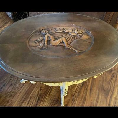 Wooden Carved Lady Occasional Glass Top Side Table