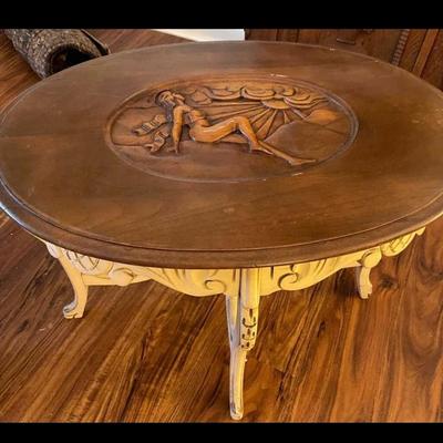 Wooden Carved Lady Occasional Glass Top Side Table