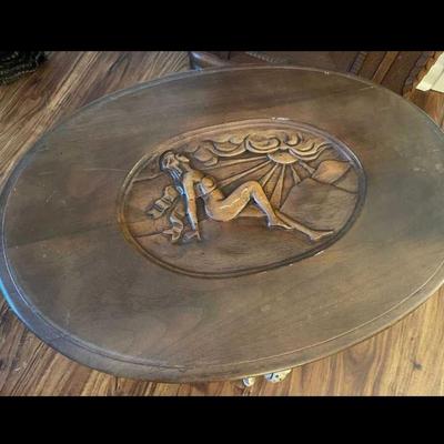 Wooden Carved Lady Occasional Glass Top Side Table