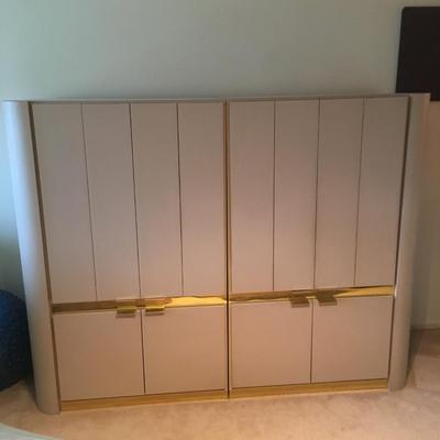 1980's Laminate tv cabinets with gold colored trim