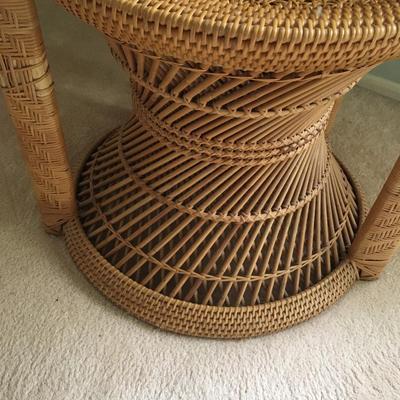 Vintage Boho chic wicker rattan fan back peacock chair