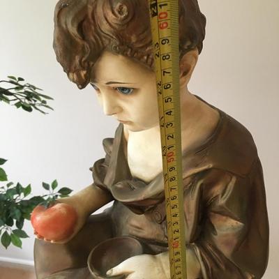 Classic statue of boy on separate pedestal-- LARGE!