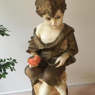Classic statue of boy on separate pedestal-- LARGE!