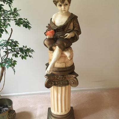 Classic statue of boy on separate pedestal-- LARGE!