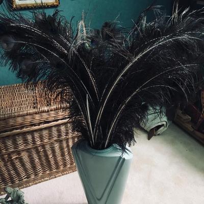 80's floor vase with peacock feathers