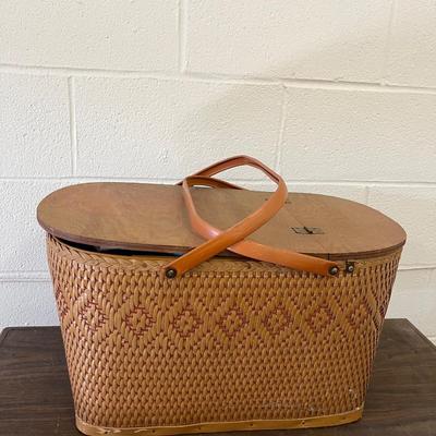 Woven Wood Top Picnic Basket with Contents (G-MG)