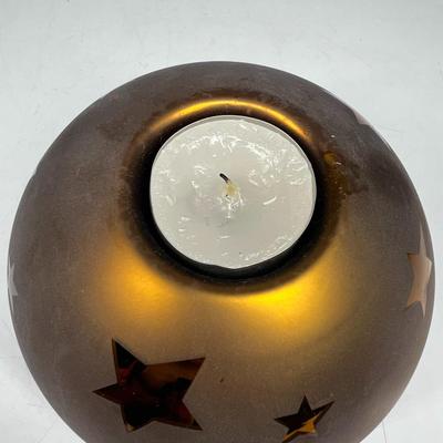 Dept 56. Gold Frosted Star Pattern Handblown Mercury Glass Votive Candle Holder with Box
