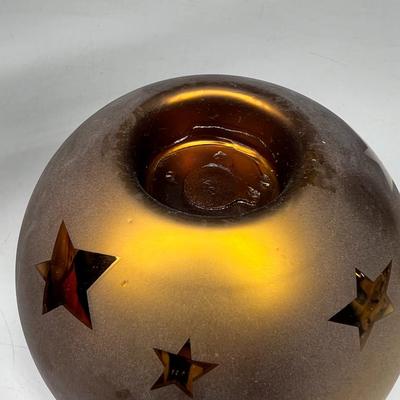 Dept 56. Gold Frosted Star Pattern Handblown Mercury Glass Votive Candle Holder with Box