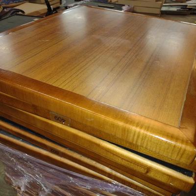 Two Stacks of Solid Wood Tabletops Various Shades of Finish Choice  A