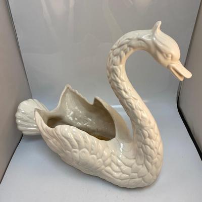 Vintage White Midcentury Large Ceramic Swan Planter Pot