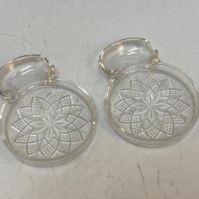 Set of 2 Vintage Pressed Glass Coaster Saucer with Spoon Rest