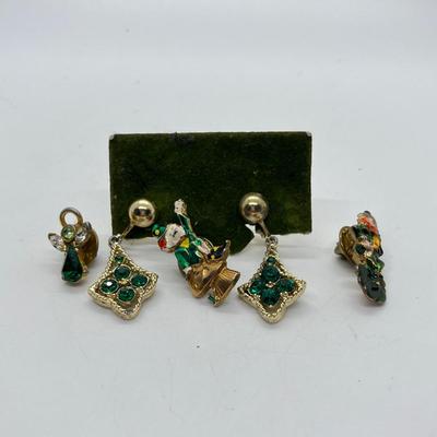 LOT 40: Goldtone Clip On Earrings + Irish Inspired Pins