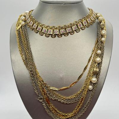 LOT 58: Goldtone Necklaces + Monet Bracelet- Two 54