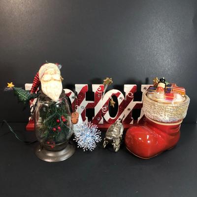 LOT 132M: Christmas Decor Collection: Lenox Sleigh, Stocking Jar & More