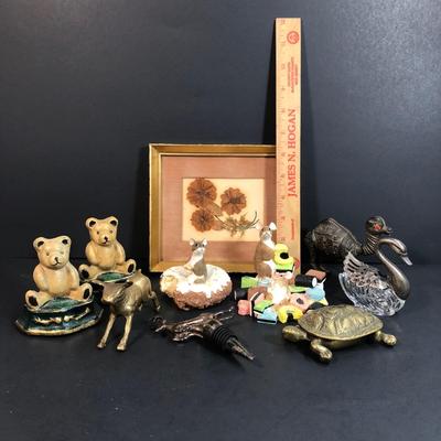 LOT 142M: B&S Creations Framed French Flowers, After the Party Mouse Sculptures, Bear Bookends & More