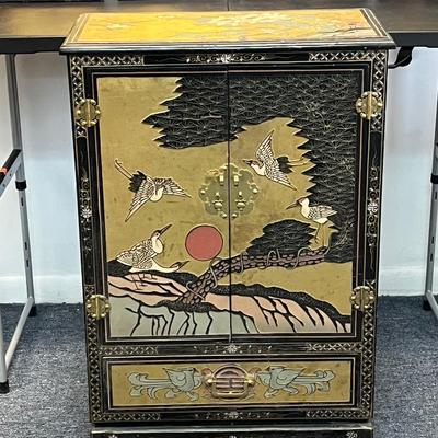 LOT 212: Asian Inspired Home Decor - Cabinet and Hanging Wall Panels
