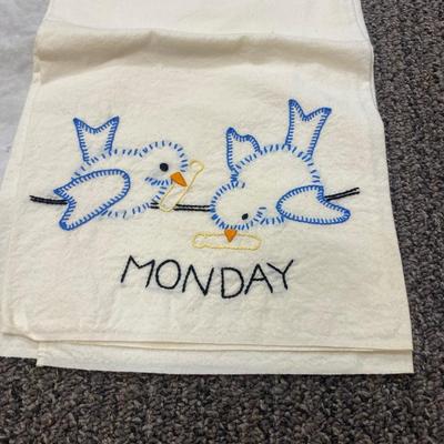 Lot of Vintage Hand Embroidered Blue Bird Dish Tea Towels