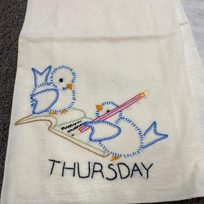 Lot of Vintage Hand Embroidered Blue Bird Dish Tea Towels