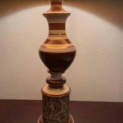 Vintage 70's Pair Of MCM Brown Floral Paisley Ceramic Large Table Lamps