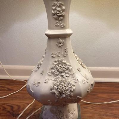 Ceramic Floral Table Lamps Vintage Pair MCM White 70â€™s Mid Century Modern