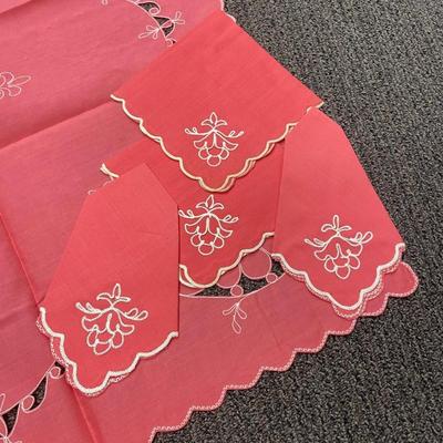 Vintage Dark Pink Cut Out Tablecloth and Napkin Set
