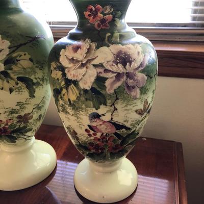 2 beautiful hand painted vases/urns/ ginger jar