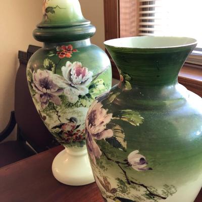 2 beautiful hand painted vases/urns/ ginger jar