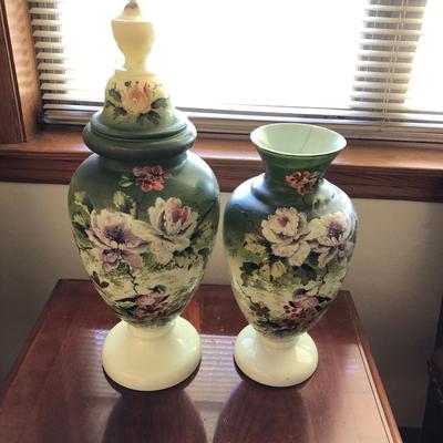 2 beautiful hand painted vases/urns/ ginger jar