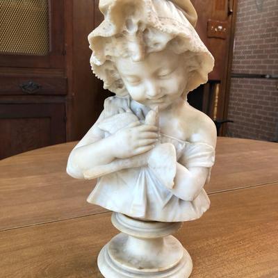 Girl holding bird Alabaster bust