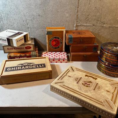 Cigar box, chocolate boxes and tins 