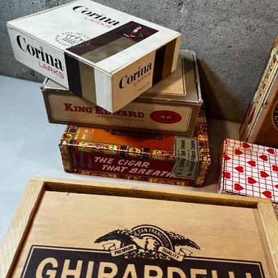 Cigar box, chocolate boxes and tins 
