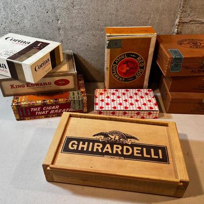 Cigar box, chocolate boxes and tins 
