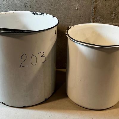 2 Enamel Pails WHITE 