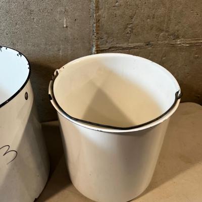 2 Enamel Pails WHITE 