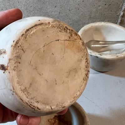 3 Mortar Ceramic and 1 Pestle Glass 