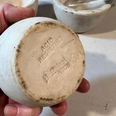 3 Mortar Ceramic and 1 Pestle Glass 