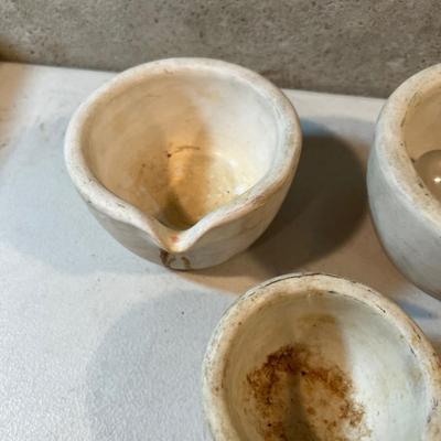 3 Mortar Ceramic and 1 Pestle Glass 