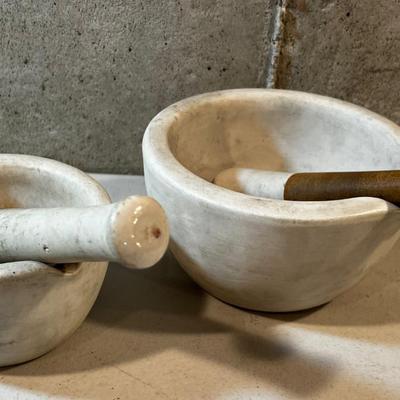 2 Larger Ceramic Mortar & Pestle 