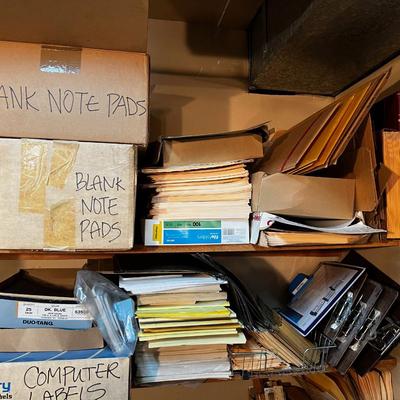 2 Shelves of legal Pads, File Folders, Clips Boards etc.