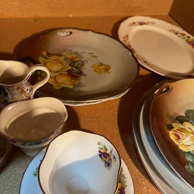 Shelf full of Mixed China; Tea cup, Cream & Sugar Plates etc.