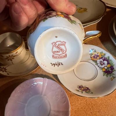 Shelf full of Mixed China; Tea cup, Cream & Sugar Plates etc.