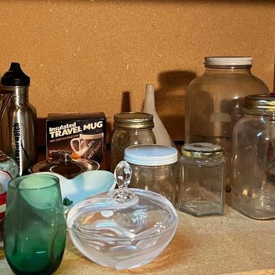 Mixed lot of Glass, Jars, Travel Mugs and Vase