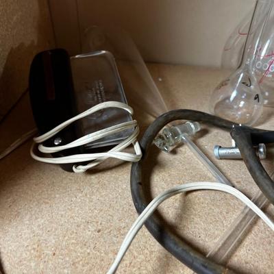 Shelf Full of Chemistry Beakers, Mortar & Pestle etc. 