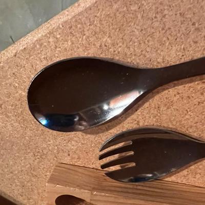 Salad Set Unusual Handles with Wood Storage Tray