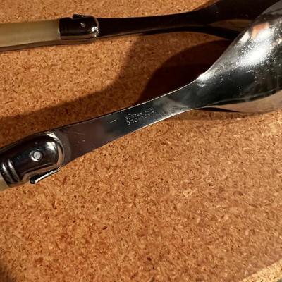 Salad Set Unusual Handles with Wood Storage Tray